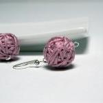Dusty Pink Cotton Yarn Beads Earrings - Ready To..