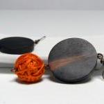 Orange Cotton Yarn Beads Earrings - Ready To Ship