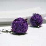 Purple Wool Yarn Beads Earrings - Ready To Ship