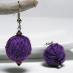 Purple Wool Yarn Beads Earrings - Ready To Ship
