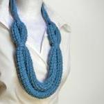 Sky Blue Crocheted Wool Yarn Necklace Aurora