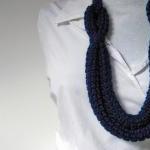 Navy Blue Crocheted Wool Necklace Aurora