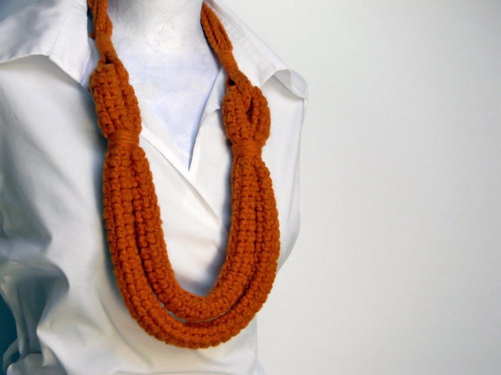 Pumpkin Crocheted Wool Necklace - Aurora - Made To Order