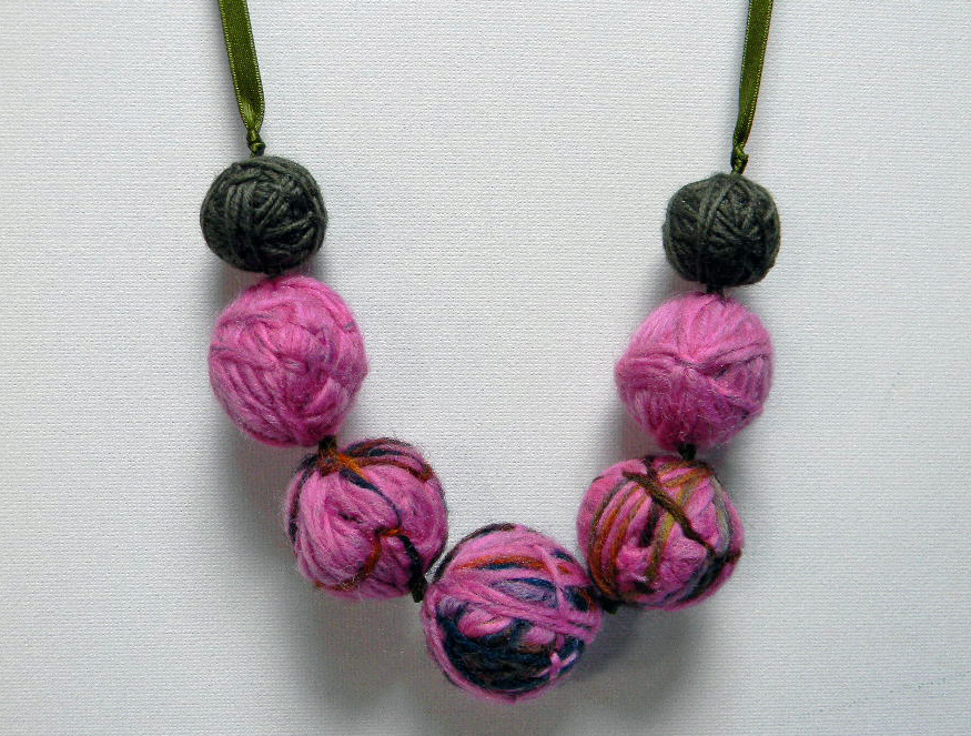 Wool Yarn Beads Necklace Pink, Mixed Colors And Sage Green Ready To Ship on Luulla