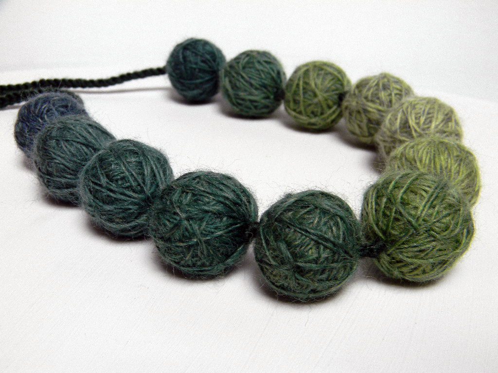 Unique Wool Yarn Beads Necklace Shades Of Green on Luulla