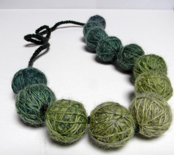 Unique Wool Yarn Beads Necklace Shades Of Green on Luulla